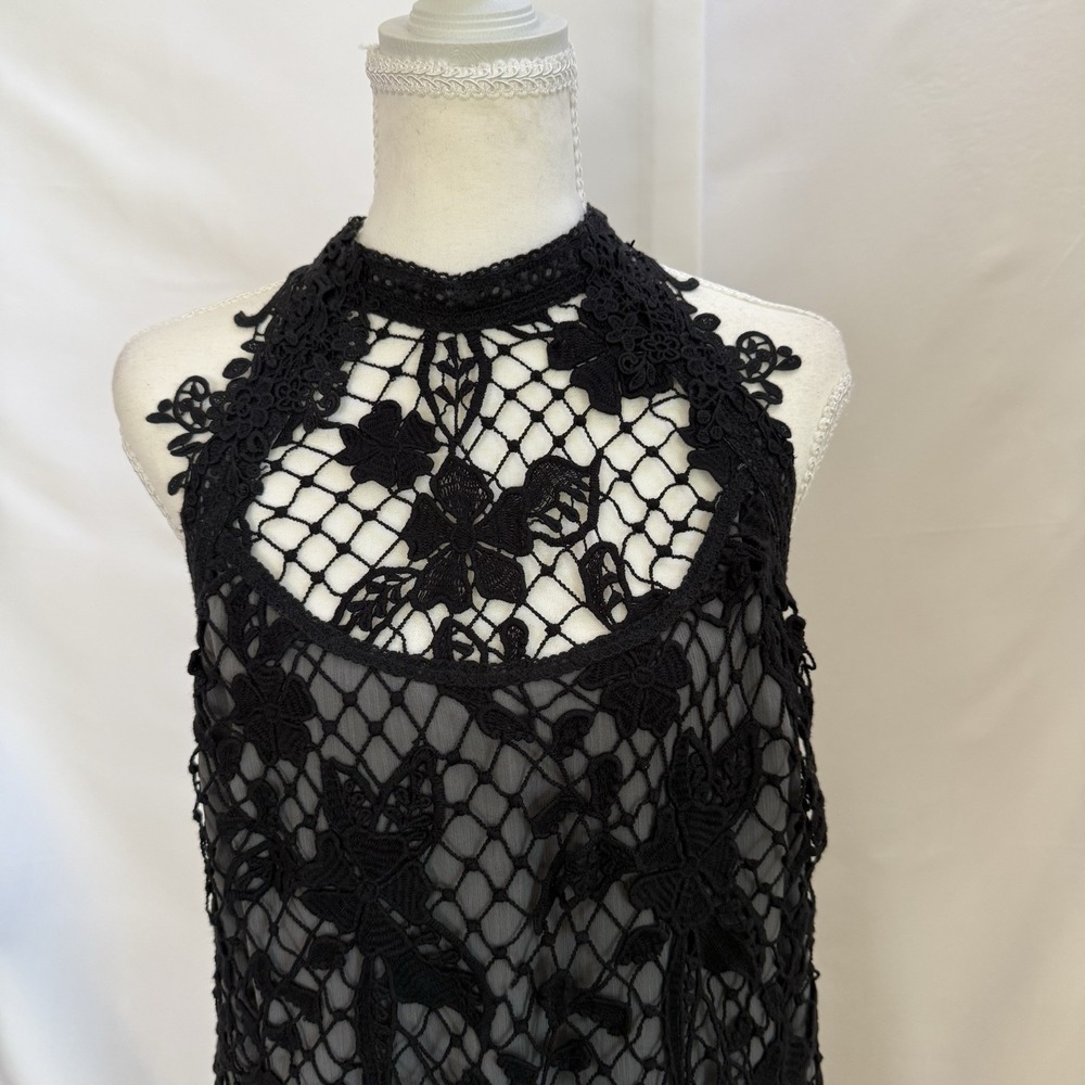 Free People Women's Snowdrop Lace Overlay Trapeze Dress Black & Gray Sz M - Picture 5 of 16